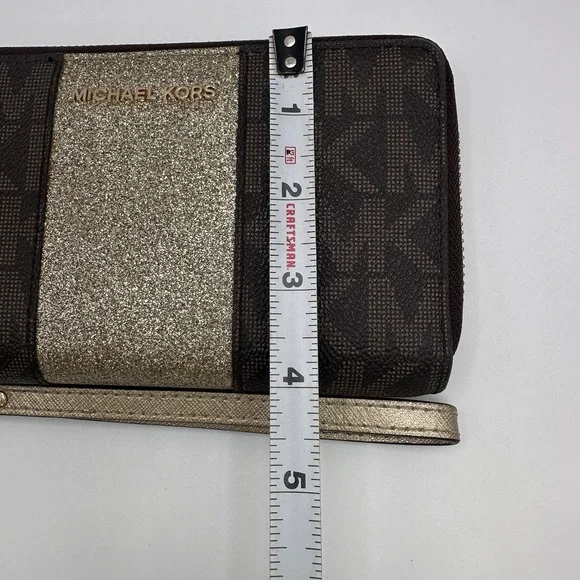 Michael Kors 7" Flat Wallet Center‎ Stripe Wristlet Clutch Card Holder Monogram - Picture 13 of 16